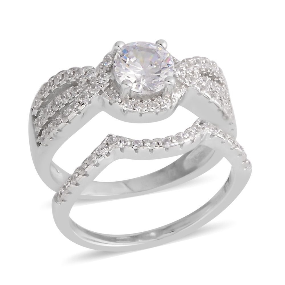 Wedding Ring Set Simulated Diamond Sterling Silver